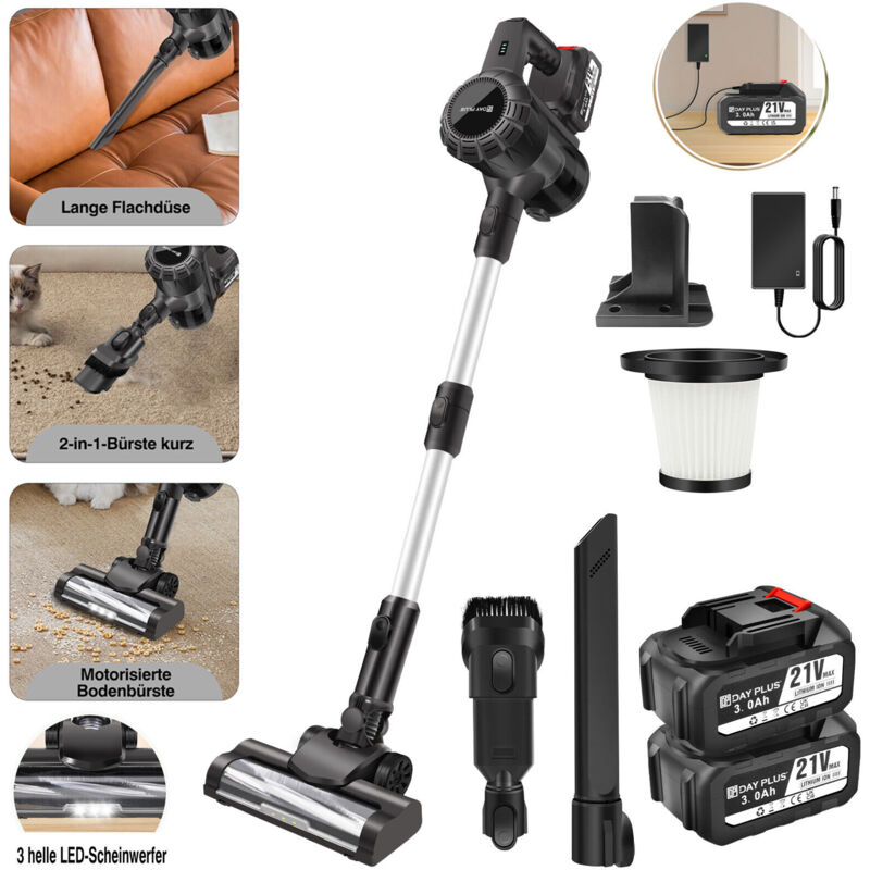 Staubsauger Akku Handstaubsauger kabellos beutellos 6-in-1 Wandladestation 2x Akku