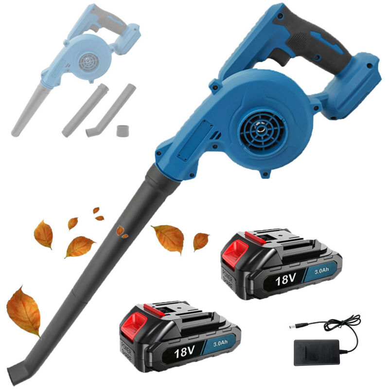 2-in-1 Akku-Laubbläser, Staubsauger, mit 2x 3000 mAh Akku und Schnellladegerät, kompatibel mit Makita Akku