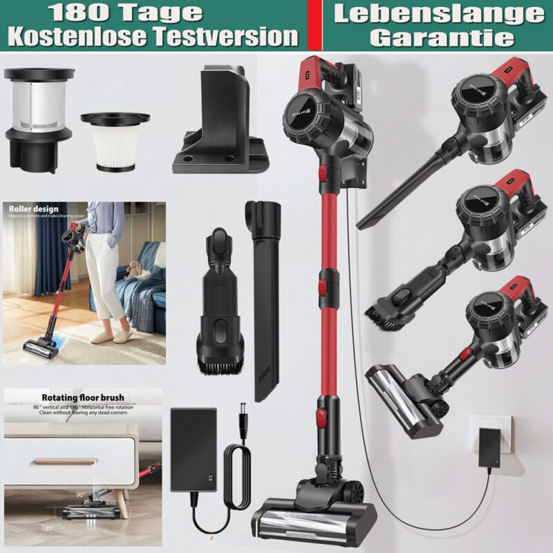 Dayplus - Staubsauger Lithium Akku Handstaubsauger kabellos beutellos 6in1 Wandladestation (2tlg Akku )