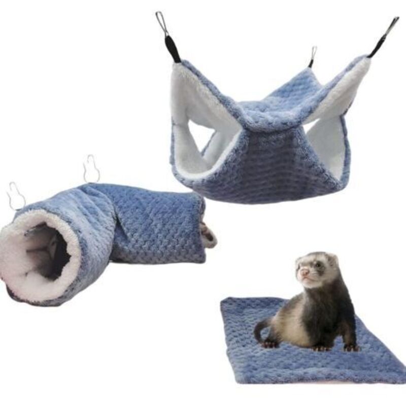 Set mit 3 Hängematten für Ratten, Meerschweinchen, Hängetunnel und beheiztem Bett, Käfigzubehör für Frettchen, Hamster, Chinchillas, Gleithörnchen