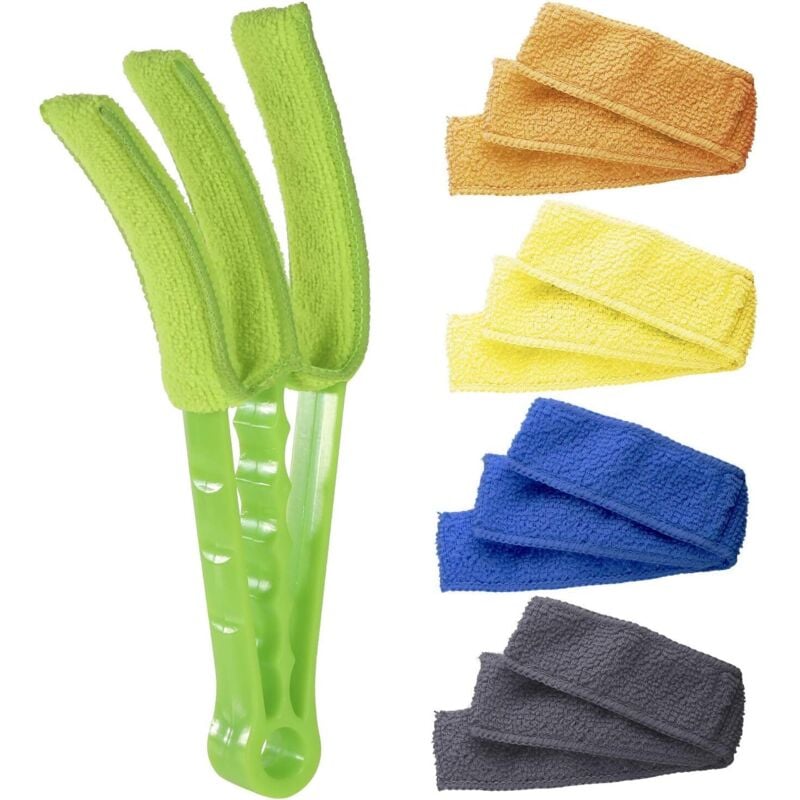 KZQ - Staubwedelbürste für Jalousien mit 5 Mikrofaserhüllen – Reinigungswerkzeug für Rollläden, Jalousien und Klimaanlagen – Grün