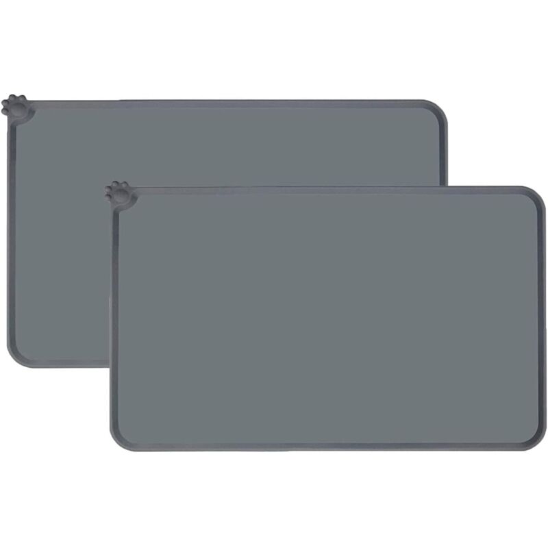 2-teiliges Futtermatten-Set für Hunde und Katzen, wasserdichte Silikon-Futtermatte, Hunde-Futtermatte, Grau, 47 cm × 30 cm, Futtermatte für Hunde,