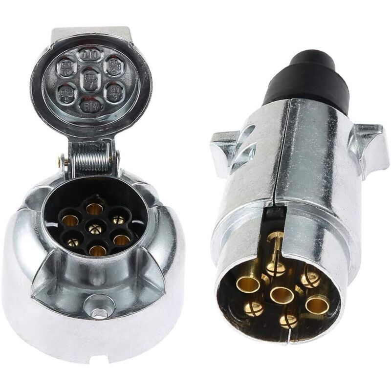 Steckdose Anhänger 7-polig männlich Metall und Steckdose Anhänger 7-polig weiblich Metall, 12V Adapter Steckdose für Anhänger 7-polig,