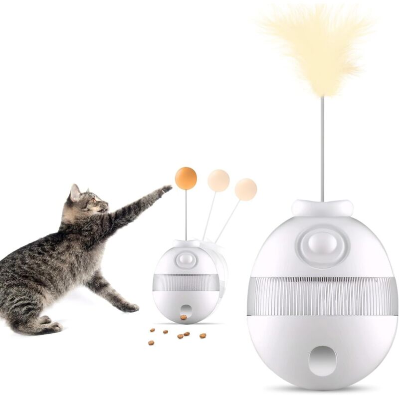 Katzenspielzeugbecher, interaktives Katzenspielzeug mit Federn und Bällen, 360°-Vibrationsfunktion, verstellbarer Leckerli-Spender, Katzenspielzeug