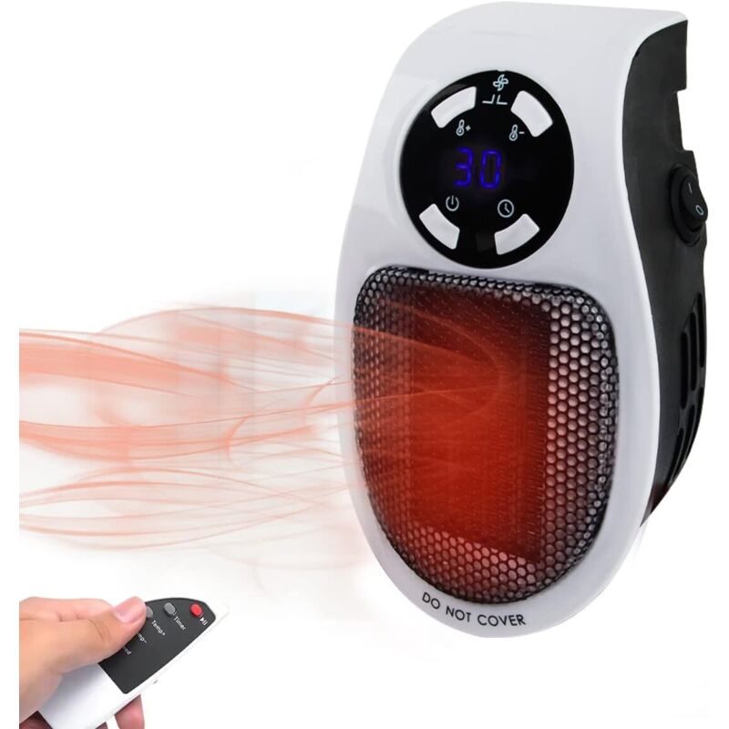 Linghhang - Stecker-Mini-Heizgerät, 500W Mini-Heizgerät, Mini-Heizlüfter, Elektro-Heizlüfter, Thermostatsystem, LED-Anzeige, Überhitzungsschutz