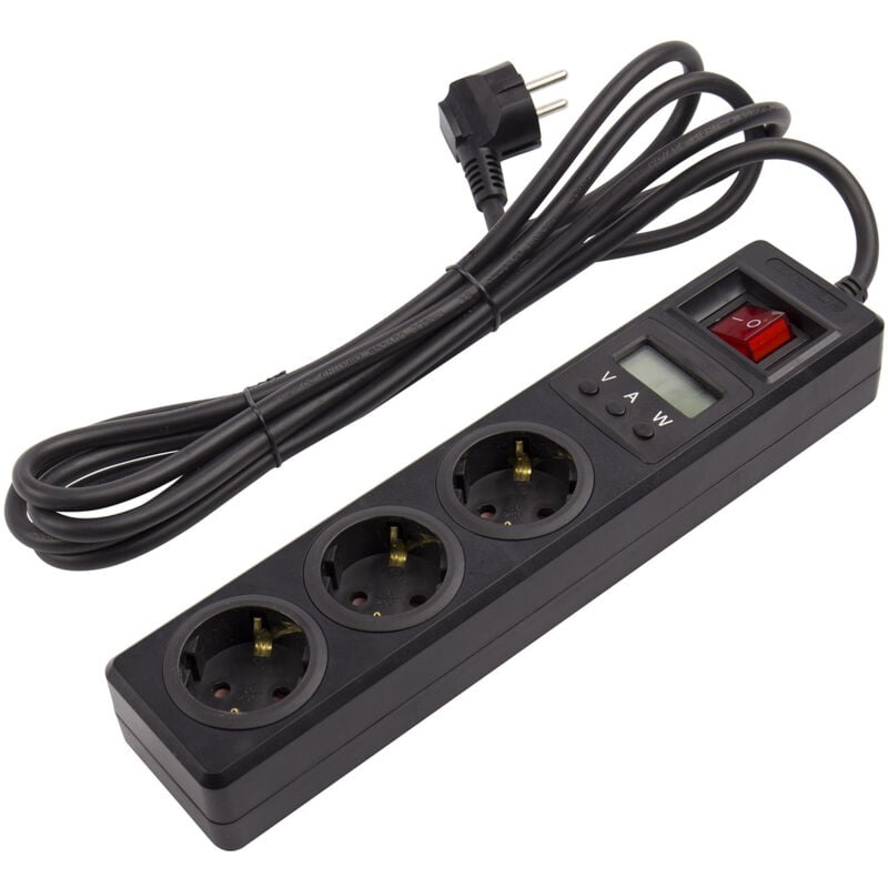 Steckerleiste 3 Schuko Steckdosen Typ F + Display 3m Schwarz