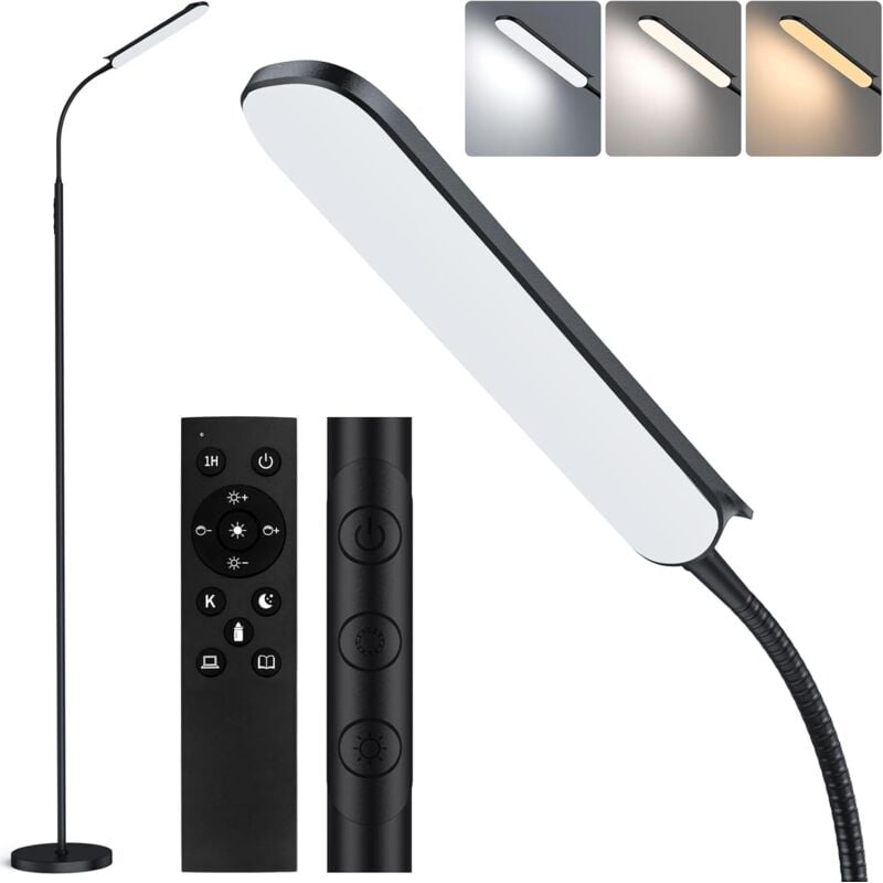 Stehlampe, 18 W, 2200 lm, LED-Stehlampe mit Fernbedienung und Touch-Steuerung, linear dimmbare Farbtemperatur und Helligkeit, 1-Stunden-Timer,