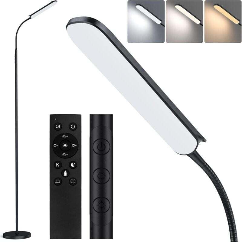 Stehlampe, 18 W, 2200 lm LED-Stehlampe mit Fernbedienung und Touch-Steuerung, linear dimmbarer Farbtemperatur und Helligkeit, 1-Stunden-Timer,