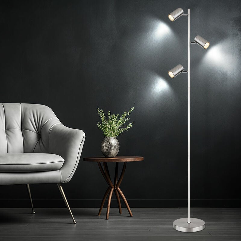 Stehlampe Standleuchte 3 Leuchten schwenkbare Stehlampe Stehleuchte Wohnzimmer Modern silber, 3 Flammig, Metall, 3x GU10, LxBxH 25x23x154 cm