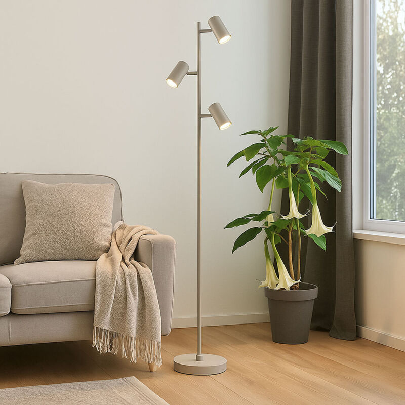 Stehlampe Standleuchte 3 Leuchten schwenkbare Stehlampe Stehleuchte Wohnzimmer sandfarben weiß 3 Flammig, Metall, 3x GU10, DxH 23x154 cm
