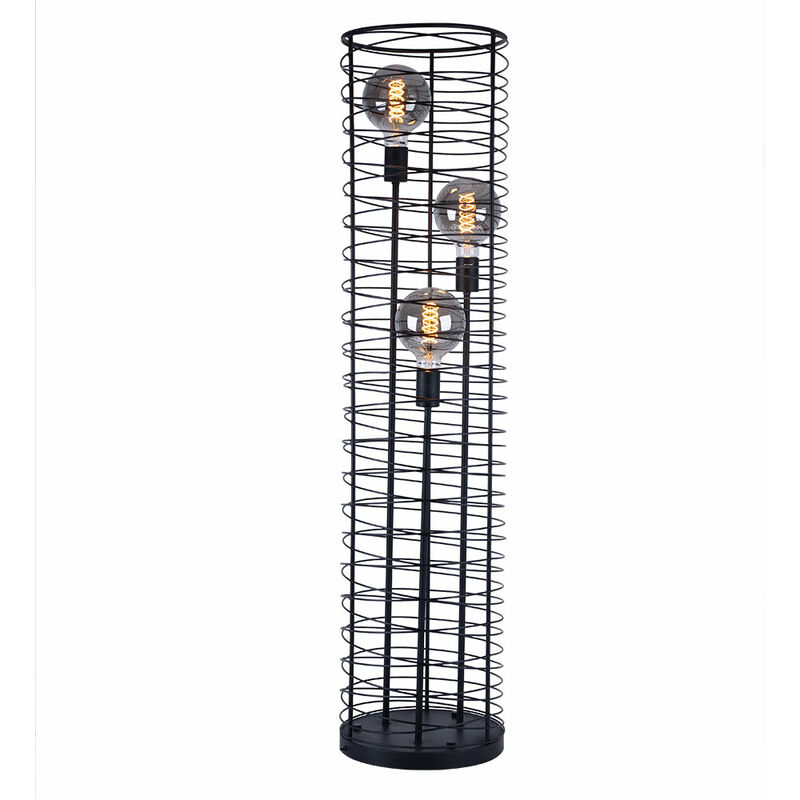 Stehlampe Wohnzimmer Stehleuchte Gitter Geflecht Stehlampe schwarz, Metall, Fußschalter, 3x E27 Fassungen, DxH 30x129 cm