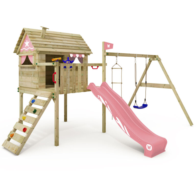 Stelzenhaus Wickey Smart Travel mit Schaukel und Spielhaus in Hellrosa