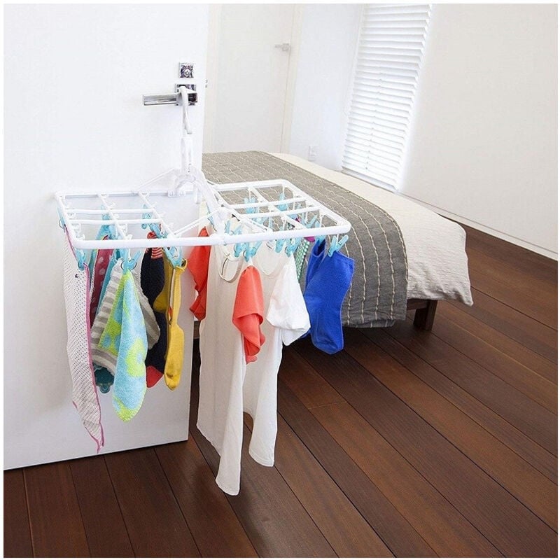 Trade Shop Traesio - Trade Shop - Wäscheständer, 24 Wäscheklammern, 40 x 34 cm, zusammenklappbarer Haken, zum Aufhängen, Kunststoff, Trockenständer -