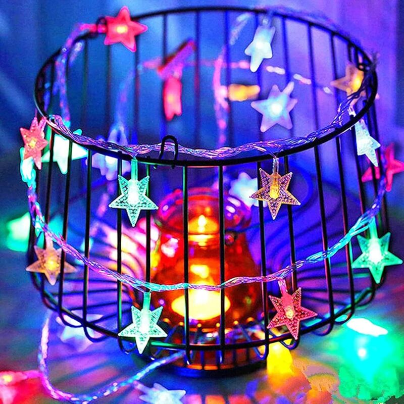 Stern-Lichterkette, 6 m, 40 LEDs, batteriebetriebene Lichterkette, LED-Lichterkette, wasserdichte Lichterkette, Weihnachtsvorhang-Lichter,