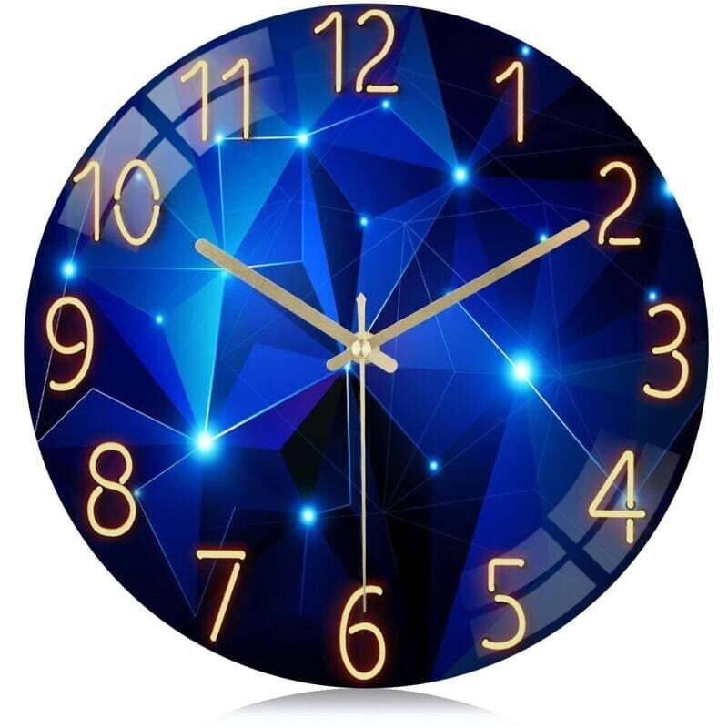 Sternenhimmel-Wanduhr aus Glas, geräuschlose und kreative blaue Wanduhr, tickfreie Dekorationsuhr für Wohnzimmer, Schlafzimmer, Büro, Küche, 30 cm XXW
