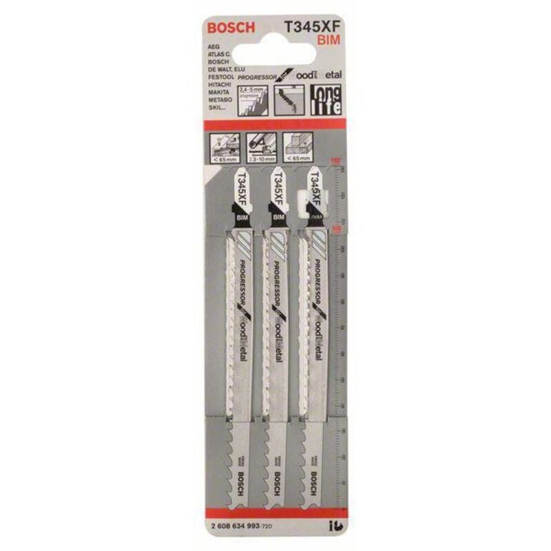 Bosch - Stichsägeblatt t 345 xf Progressor for Wood and Metal, 3er-Pack