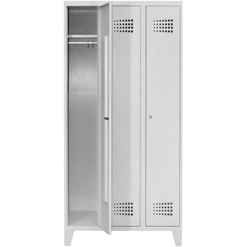 STIER Garderobenspind Premium mit Füßen 3 Abteile Zylinderschloss lichtgrau