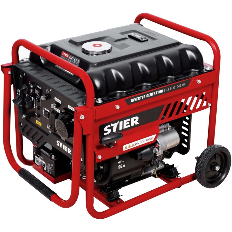 STIER Inverter Stromerzeuger SNS-500 5,0 kW 75 dB(A), Stromgerenator Benzin, Notstrommaggregat, wartungsarm, für den Außenbereich, zum Laden von