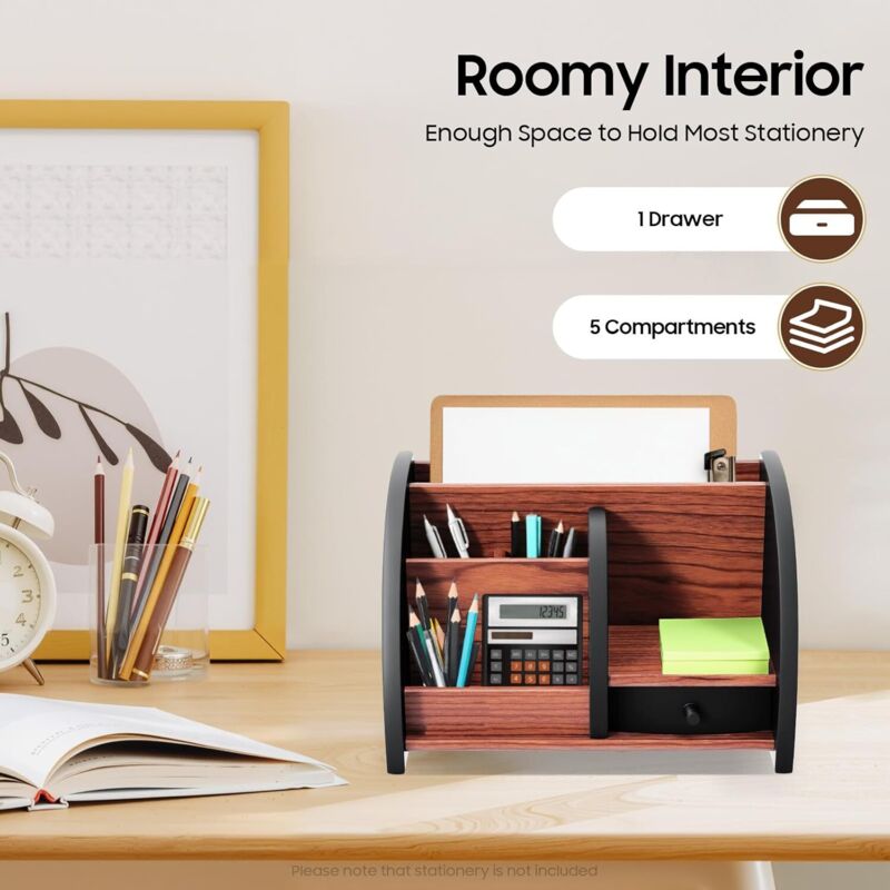 Stiftehalter mit Schublade Schreibtisch Organizer aus Holz Schreibtisch Dekorativer Stiftehalter Geteilt Praktischer 5-stöckiger Stiftehalter aus