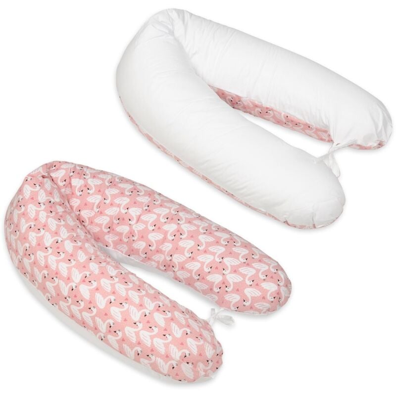 Viking Choice - Stillkissen - Schwangerschaftskissen - 100% Baumwolle - mit Kordeln - 145 cm - Schwäne – weiß