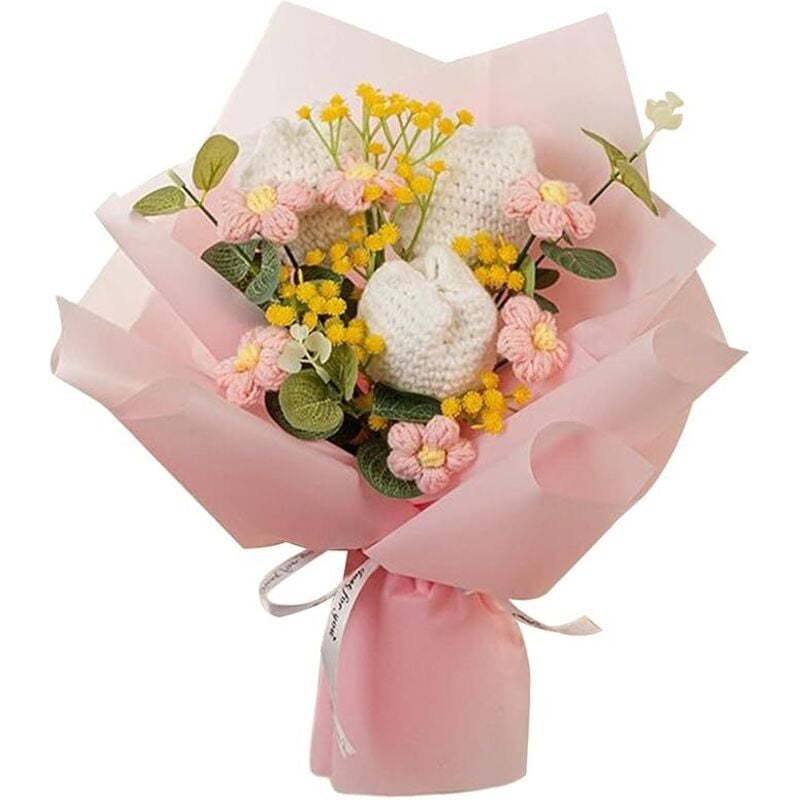 Stk (30 x 35 cm) Generischer gehäkelter Blumenstrauß, Tulpen, gestrickte Blumen, künstliche Blumen für Muttertag, Hochzeit, Party, Heimdekoration