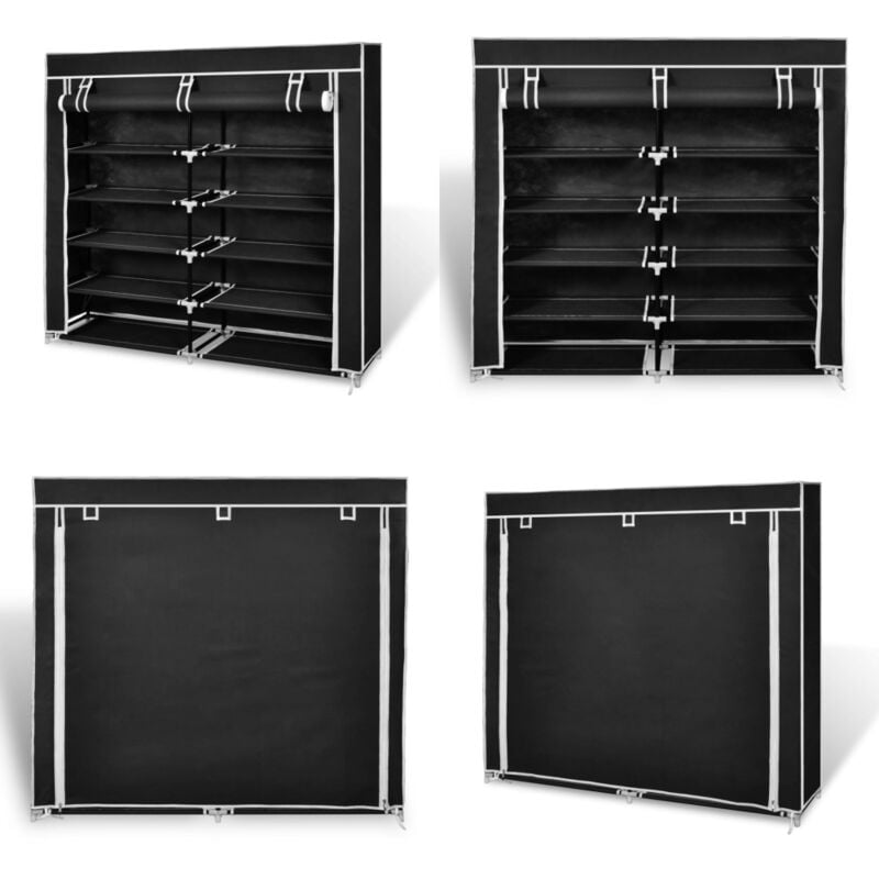 Vidaxl - Stoff Schuhschrank mit Abdeckung 115 x 28 x 110 cm Schwarz - Schuhschrank - Schuhregal - Garderobe - Stauraum - Organisation - Home & Living
