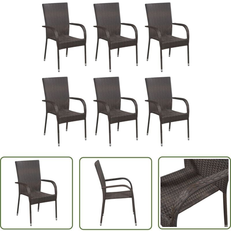 The Living Store Stapelbare Gartenstühle 6 Stk. Poly Rattan Braun - Gartenstühle - Stapelstühle - Rattan Möbel - Outdoor Möbel - Balkonmöbel