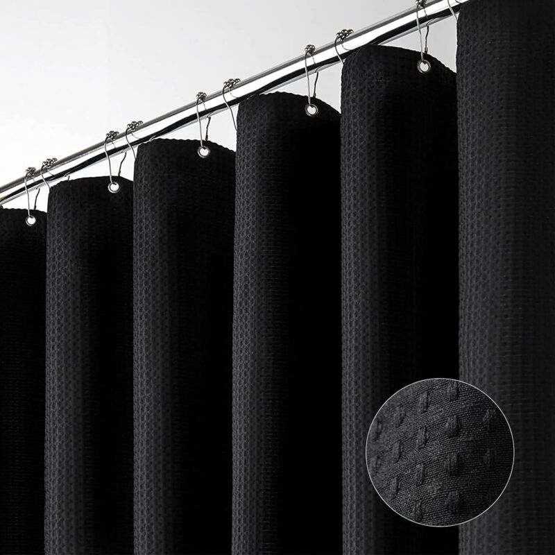 Strapazierfähiger Duschvorhang aus Stoff, luxuriöser Duschvorhang fürs Badezimmer, 1,2 m x 1,8 m, schwarz