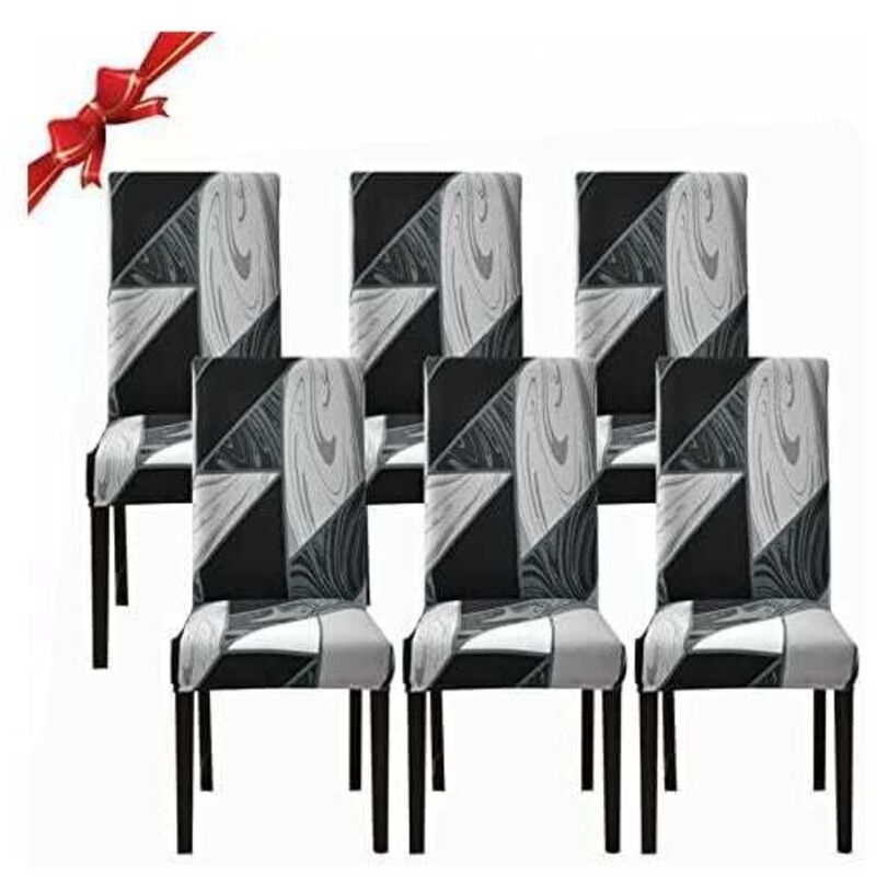 Stretch-Esszimmerstuhlhussen 6er-Set (Geometrisch Schwarz, 6er-Set), Waschbare Universal-Stuhlhussen, Leicht zu Reinigende Stuhlhussen für die