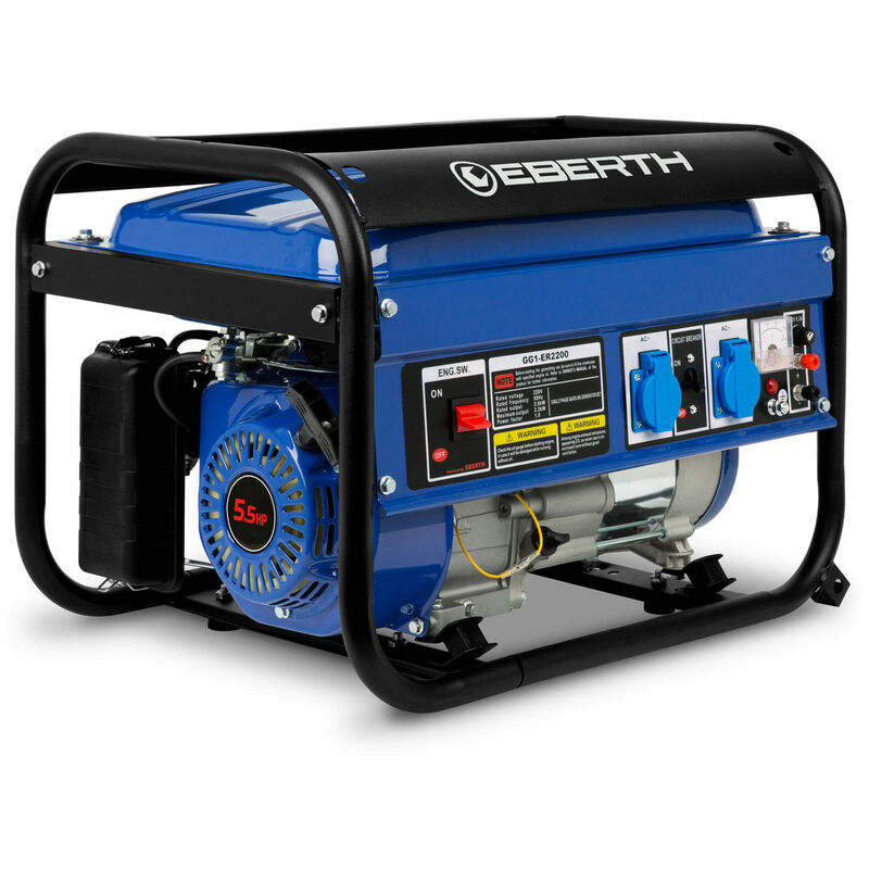 2200 Watt Notstromaggregat Stromerzeuger Stromaggregat mit 5,5 ps Benzinmotor, 4-Takt, luftgekühlt, 2x 230V, 1x 12V, Seilzugstart, Automatischer