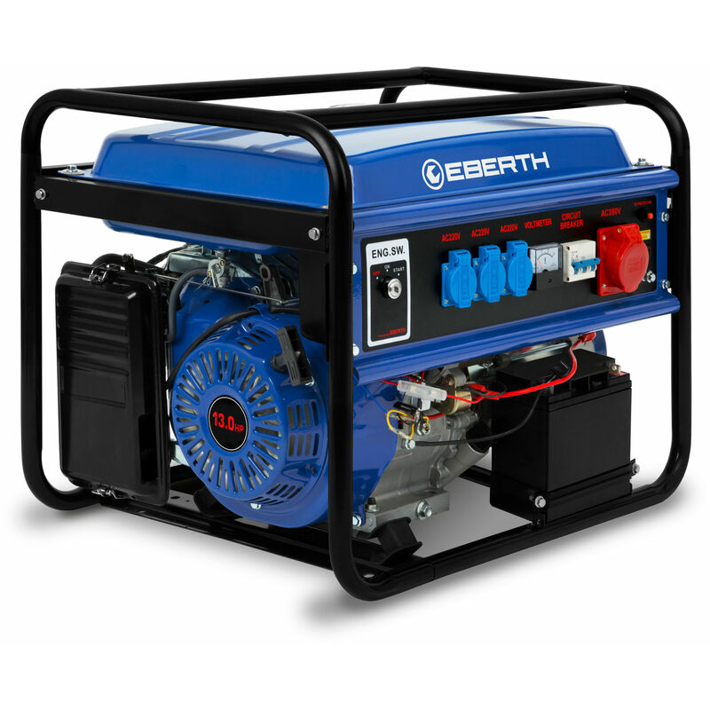 5500 Watt Notstromaggregat Stromerzeuger Stromaggregat mit E-Start, 13 ps Benzinmotor, 4-Takt, 3-Phasen, 1x 400V, 3x 230V, 1x 12V, automatischer