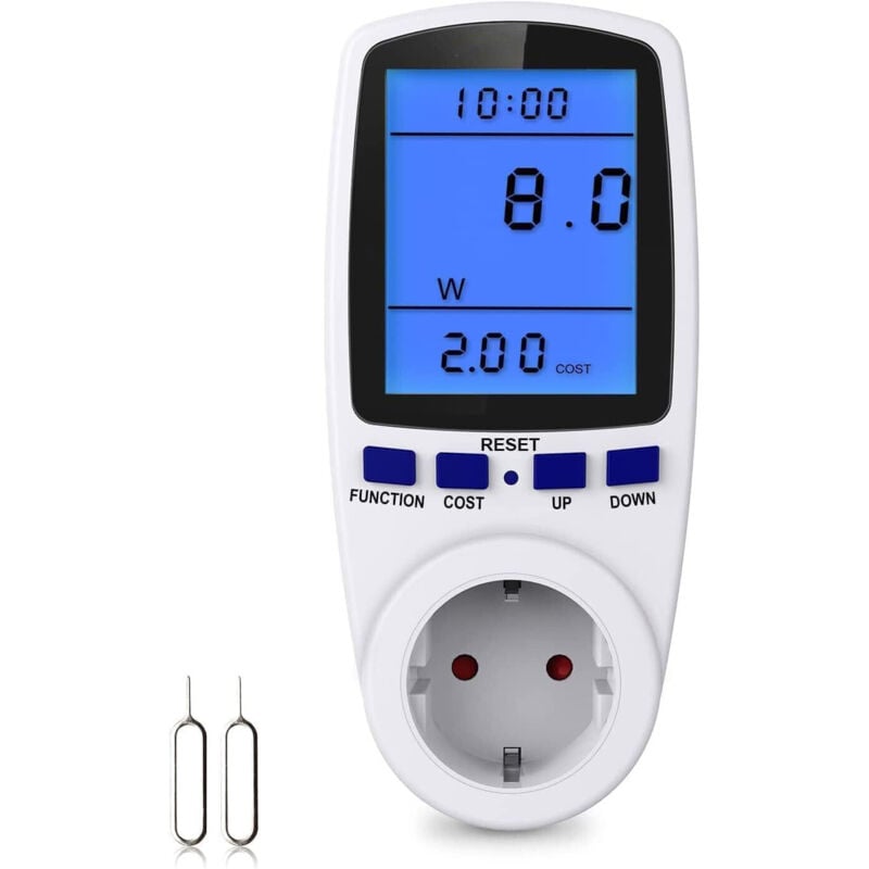 Stromzähler für Steckdose, Stromzähler für Balkonkraftwerk, Strommessgerät Energiekostenmessgerät, Mini Solaranlage mit LCD-Hintergrundbeleuchtung,