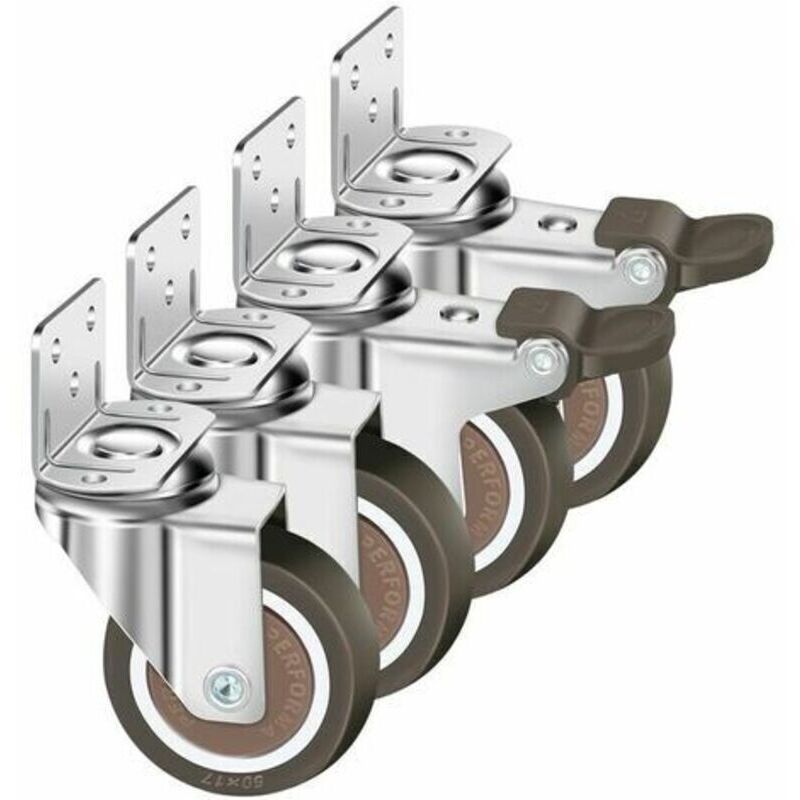 Gabrielle - Stück 50 mm leise Lenkrollen, Tragkraft 100 kg, Möbelrollen mit L-Schaft, 360° drehbar (2 Rollen mit Bremsen, 2 Rollen ohne Bremsen)