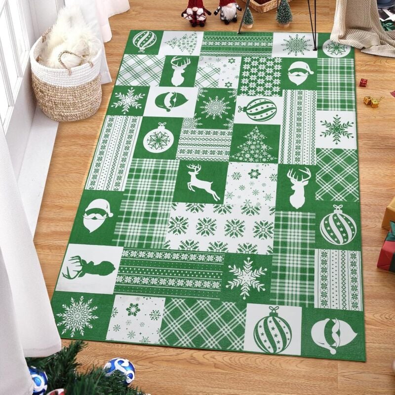 Stück Büffel-Weihnachtsdekor-Teppich, grüner Teppich, Indoor-Teppich, Schneeflocken-Elch, weicher Teppich, marokkanischer Teppich, rutschfeste
