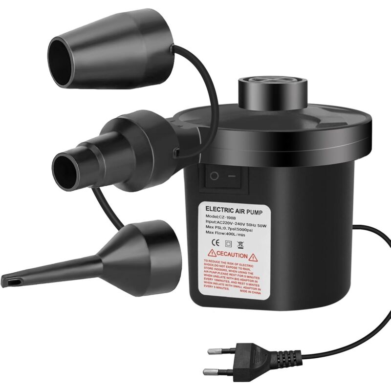 Stück Elektrische Luftpumpe, Inflator-Deflator, AC240V Inflator, mit 3 Düsen, Hochleistungs-Paddelpumpe für Luftmatratze, aufblasbare Betten,