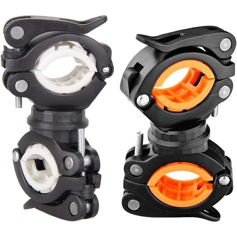 Stück Fahrrad-Clip-Taschenlampe, orange und weiß, 360° drehbare Fahrradlichthalterung, Fahrrad-Taschenlampe, universelle Clip-Taschenlampe
