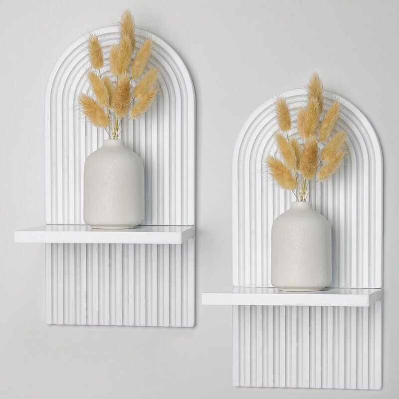 Stück Holzregale für Wanddekoration, weiß, modernes Wandregal im Bohemian-Stil, Wandregal aus Holz im Bohemian-Stil für Küche, Schlafzimmer,