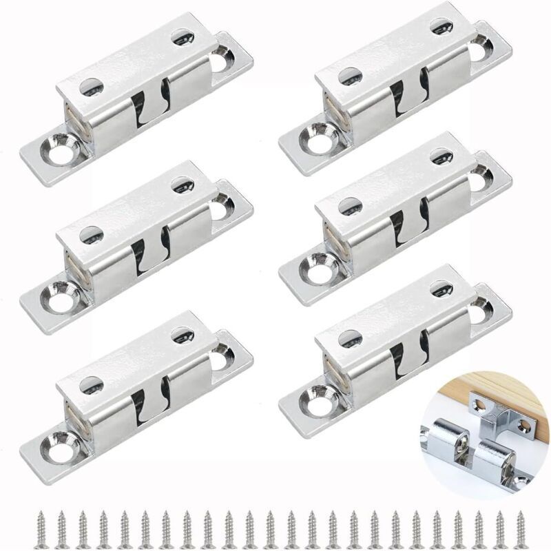 Stück Kugelriegel, 46 mm verstellbarer Doppelrollenriegel für Schranktüren, Möbeltürriegel mit 24 Schrauben, für Schränke, Kleiderschränke,