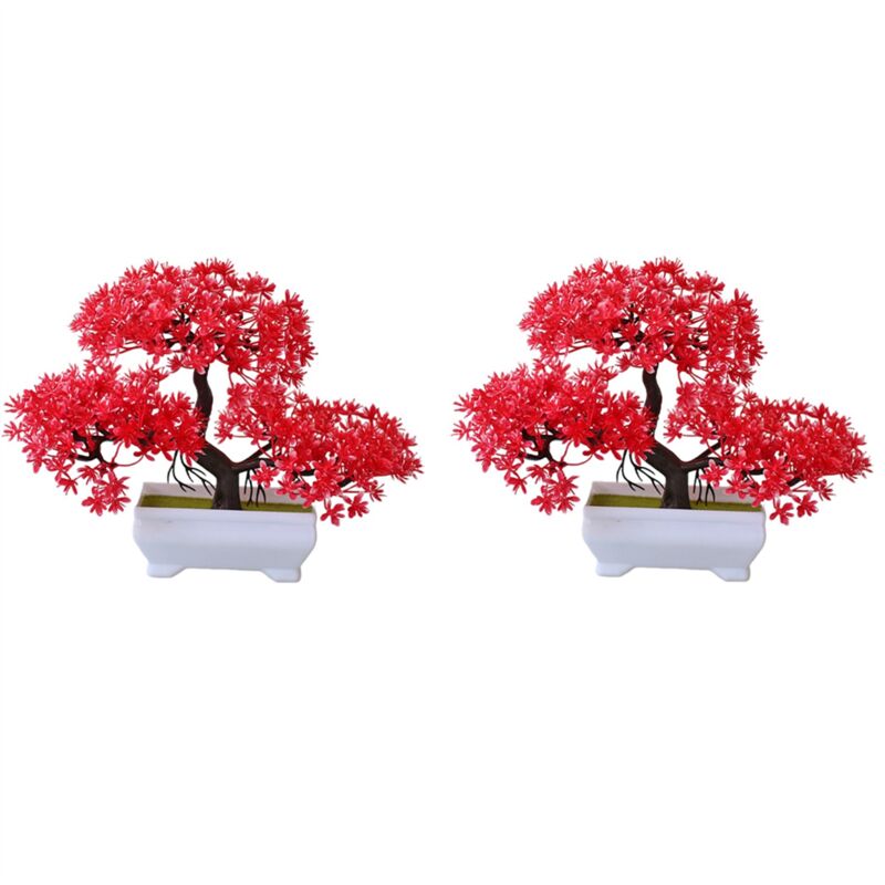 Tlily - Stück Künstliche Pflanze Bonsai Kunststoff Kleiner Baum Topf Gefälschte Blume Topf Ornamente für Zuhause Zimmer Tisch, Rot