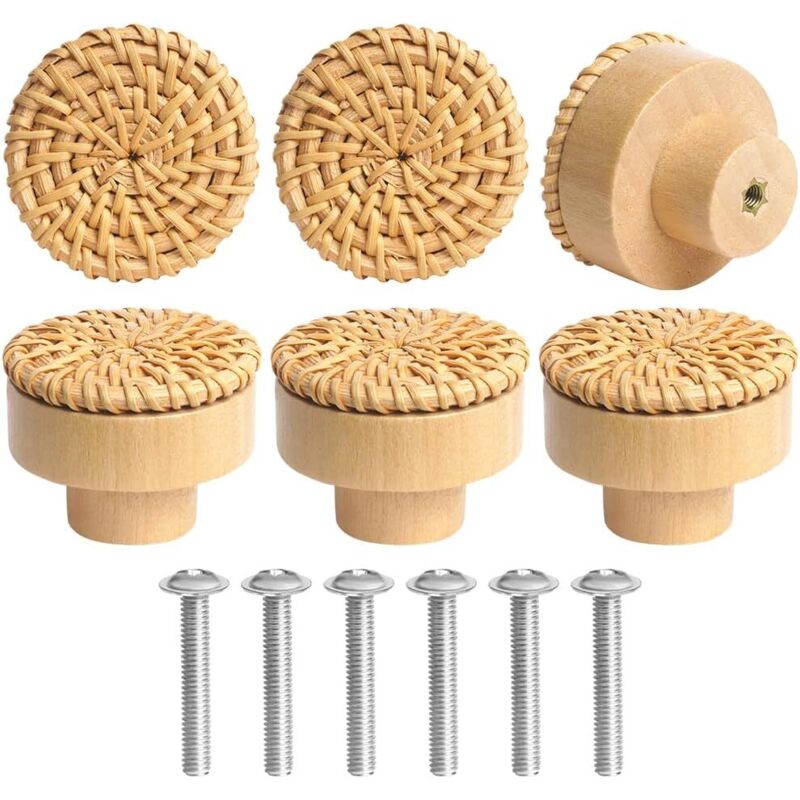 Stück Möbelknöpfe aus Rattanholz, Möbelgriffe, Türknöpfe für Schränke, 40 mm Schubladengriffe, für Wohnaccessoires, Kleiderschränke, Kommoden,