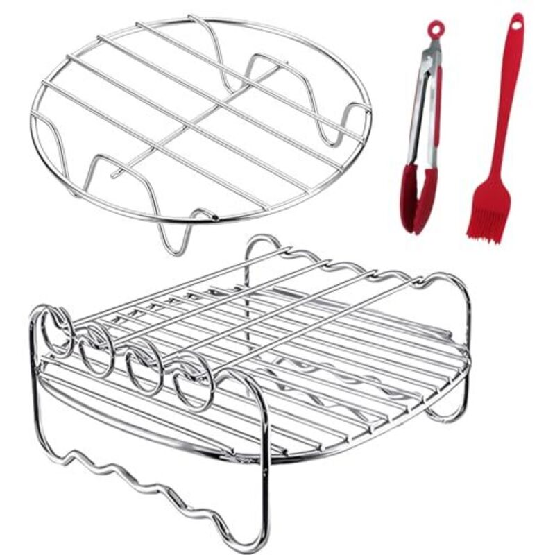Stück Multifunktions-Doppelschicht-Spieße, Air-Fryer-Racks, Multifunktions-Doppelschicht-Spieße-Halter, mit 4 Eisenstäbchen, geeignet für Dampfgarer,
