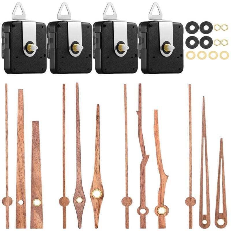 Stück Quarz-Uhrwerke mit 4 verschiedenen Zeigern aus Walnussholz, Uhrenzubehör für Reparatur und Austausch von Uhren (geeignet für 12-Zoll-Uhren)