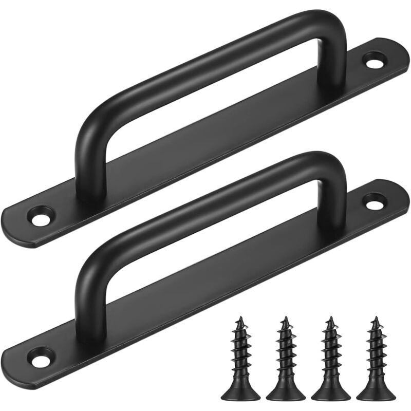 Stück Schiebetürgriffe im Scheunentor-Stil, Schiebetürgriffe mit Edelstahlplatte für Scheunentüren, Kleiderschränke, Schränke, Schwarz (160 mm)