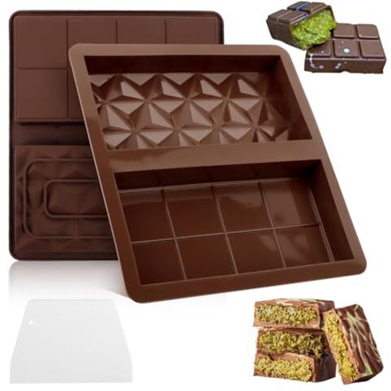 Stück tiefe Schokoladenformen mit 1 Spatel, antihaftbeschichtetes Silikon, BPA-frei, mit Trennwänden für Energieriegel, Pralinen und kulinarische