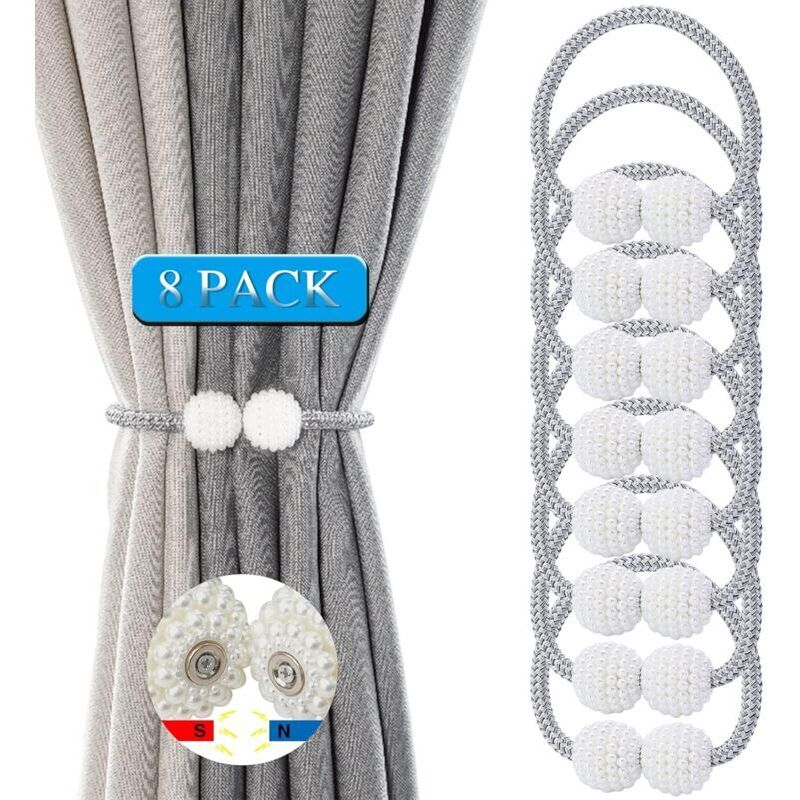 Stück Vorhang-Raffhalter, magnetische Vorhang-Raffhalter mit Seil und magnetischer Kugel für die Dekoration von Zuhause, Büro und Hotel (Silbergrau)