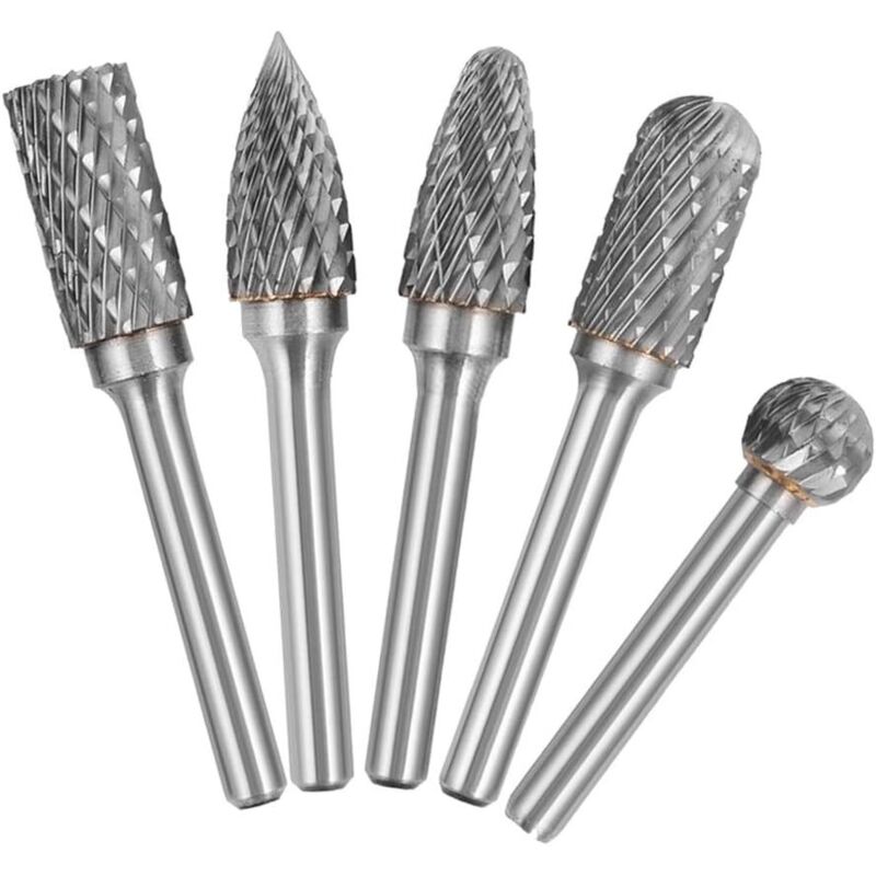 5 PCS 6mm Queue 10mm Tête Tungstène Carbure Double Coupe Rotary Burr Set Pour Travail du Bois Gravure Die Grinder Carving Burr Bit Set