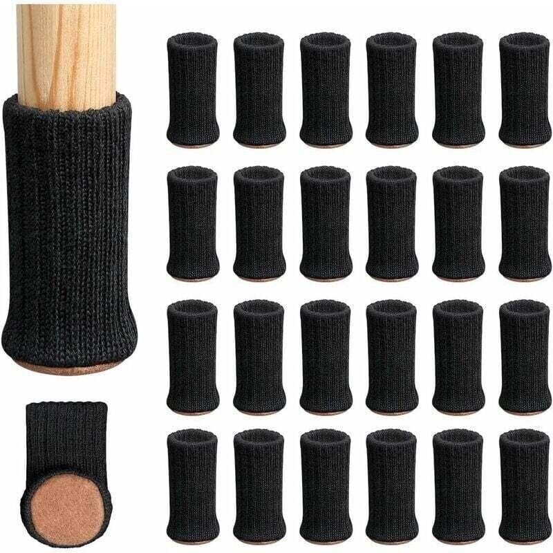 Stuhlbeinsocken, Möbelbeinkappen, rutschfeste Bodenschoner für Stuhlbeine mit 2,5 bis 5,1 cm Durchmesser, Schwarz, 24 Stück