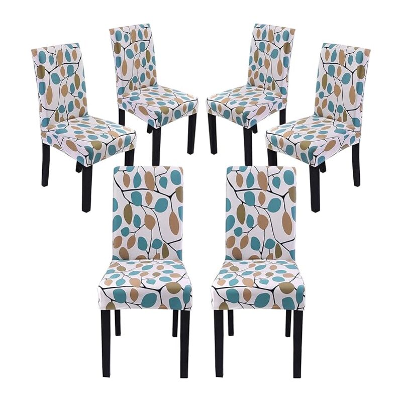 6 Stretch-Stuhlhussen, Schwarz, Weiß, Grau, buntes Blattmuster, für Hochzeit, Weihnachten, Restaurant, Hotel, Konferenz, universelle Stuhlhussen