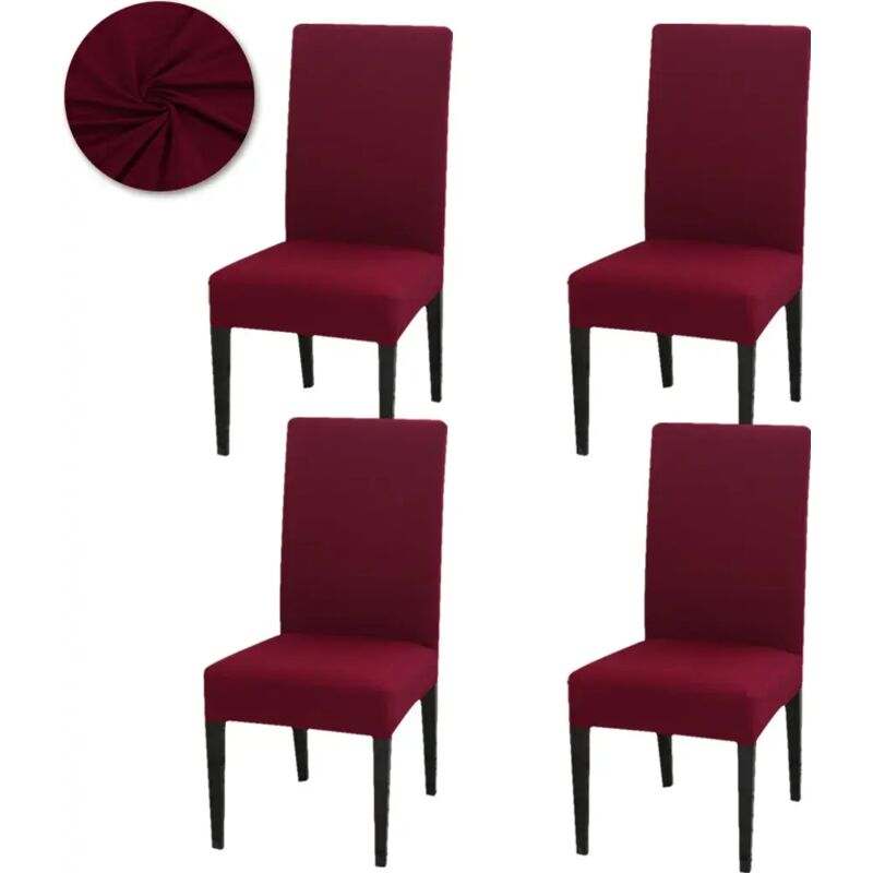 Stuhlhussen-Set (4 Stück), universelle Stretch-Stuhlhussen für Esszimmerstühle, ideal für Hochzeiten, Partys und andere Feiern, weinrot