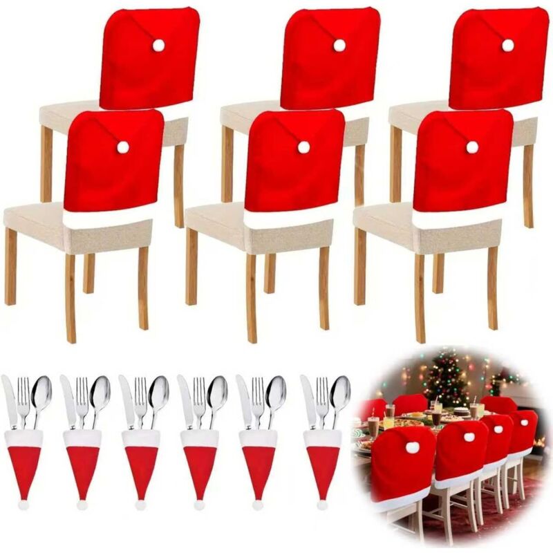 Stuhlhussen Weihnachten 6er Set, 6 Stück Weihnachtsdekoration Weihnachtsstuhlbezug mit 6 Weihnachtsmütze, Weihnachts stuhlhussen Stuhlbezug